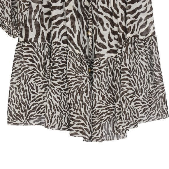 Michael by M Kors Brown Sheer Dress Womens Size M Zebra Wild Ruffle 100% Silk - Picture 6 of 11